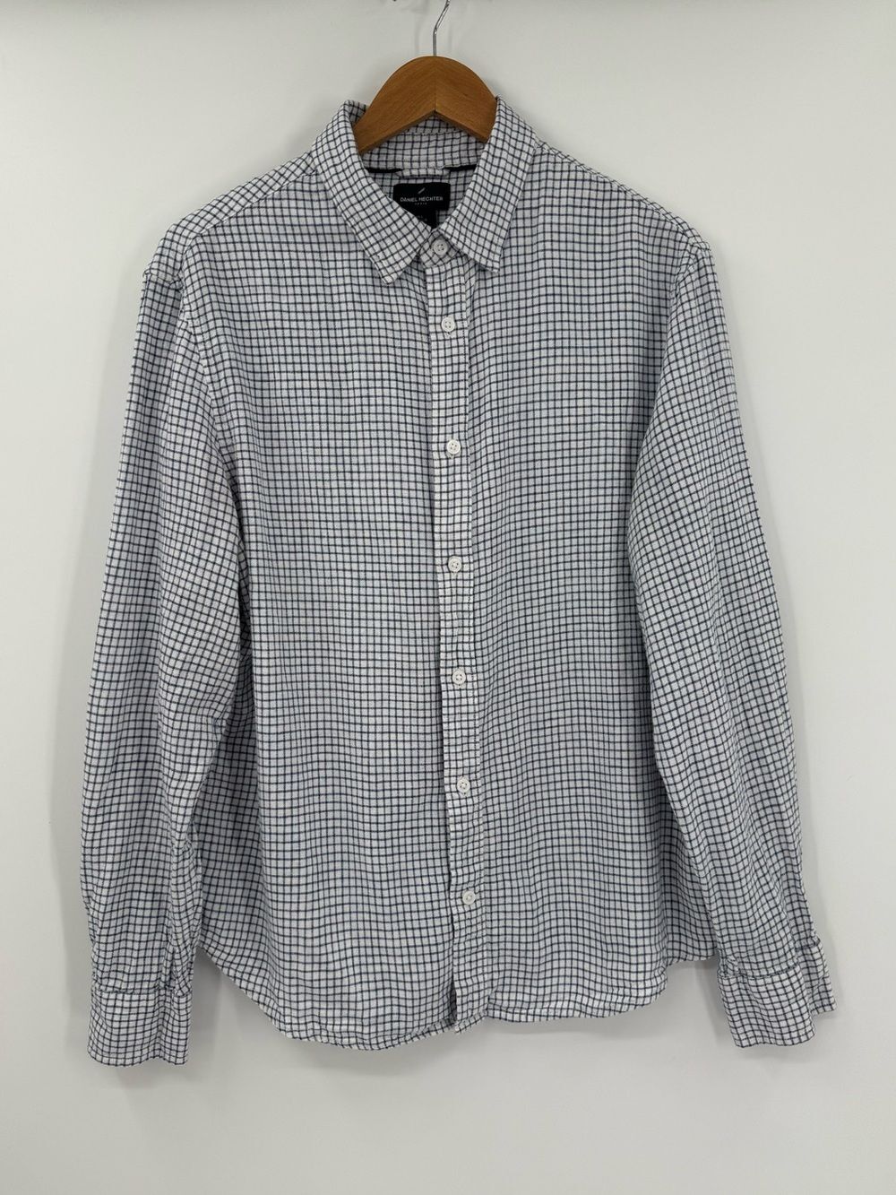 Daniel Hechter Paris Grid Check Linen Blend Button Down Shirt | White/Blue | L